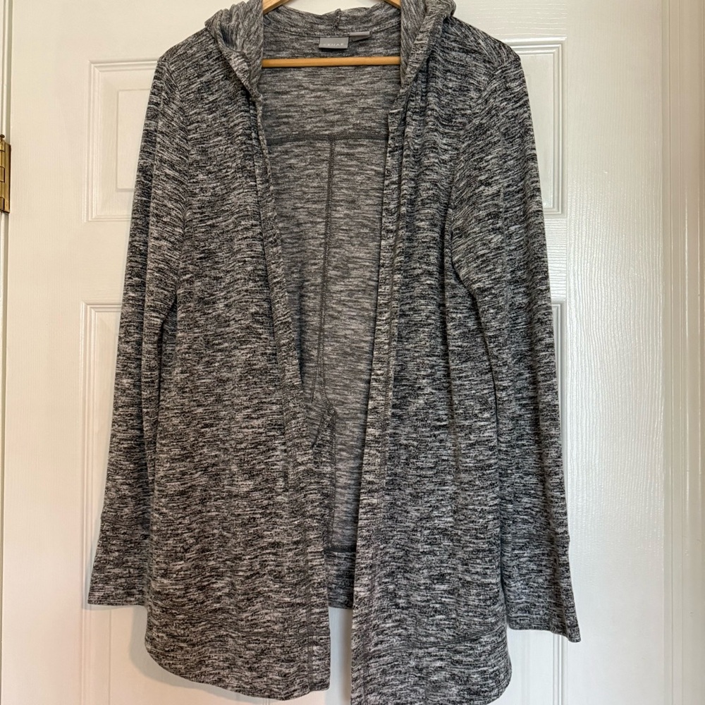 Women's L KENAR Hooded Cardigan Open Sweater Flyaway Yoga Marled Lightweight T67